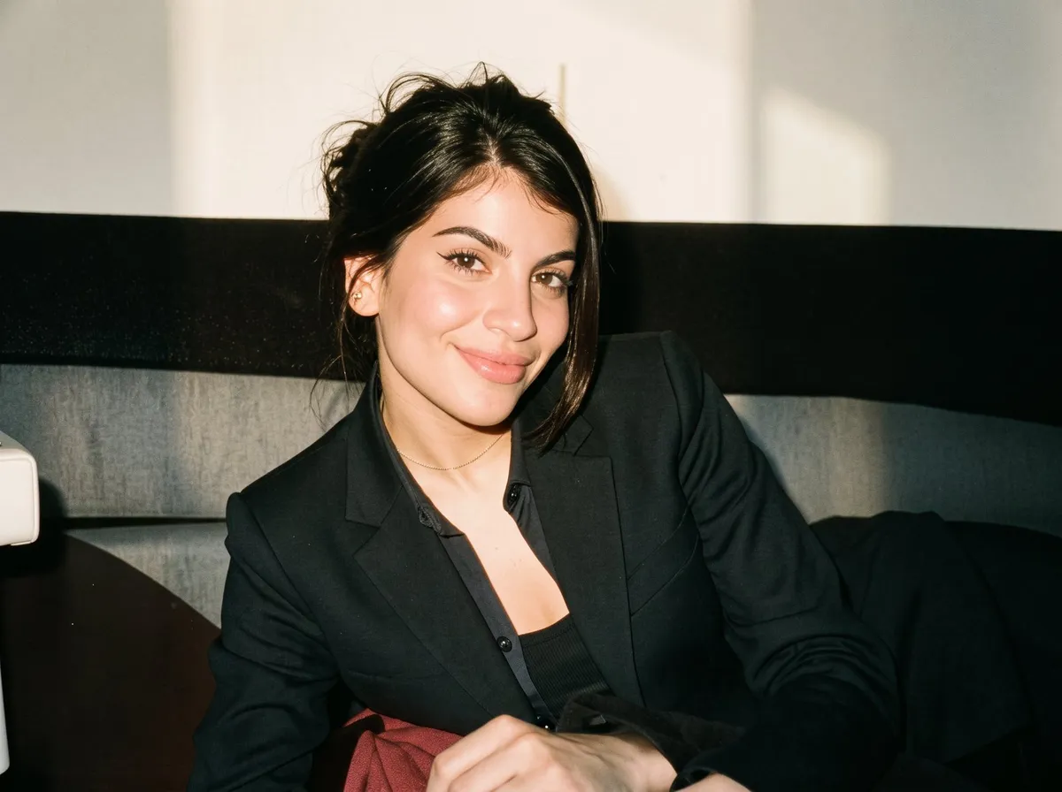 Joselyn Cardoza, Florida notary public, smiling in a black blazer against a blush pink wall