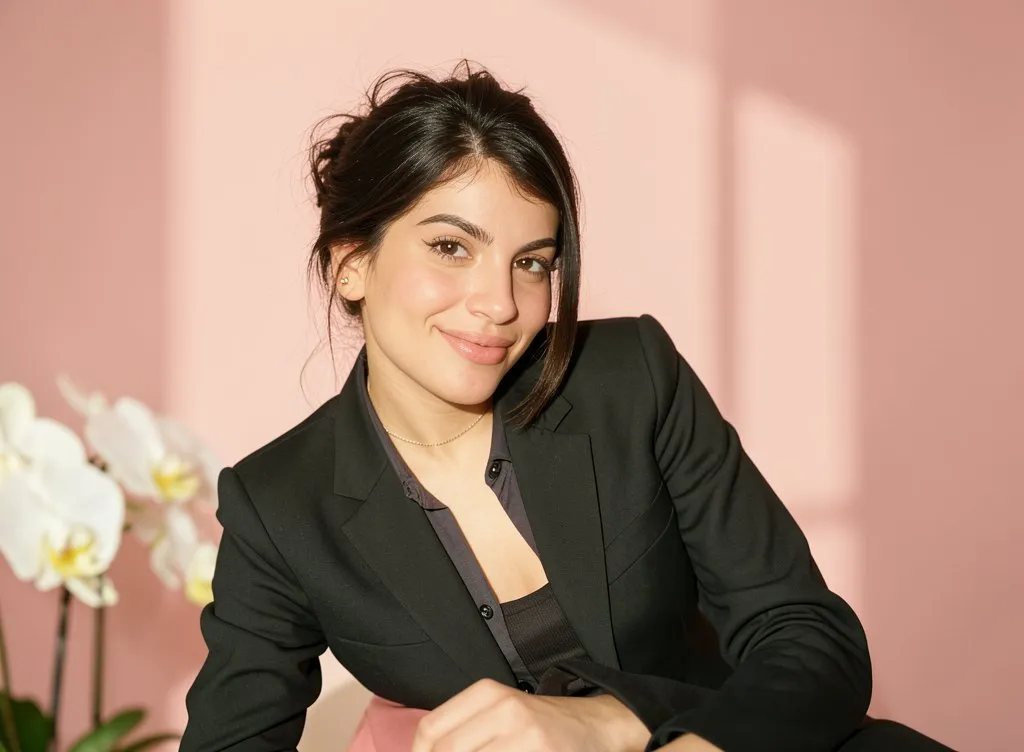 Joselyn Cardoza seated in a black suit, warm candid portrait