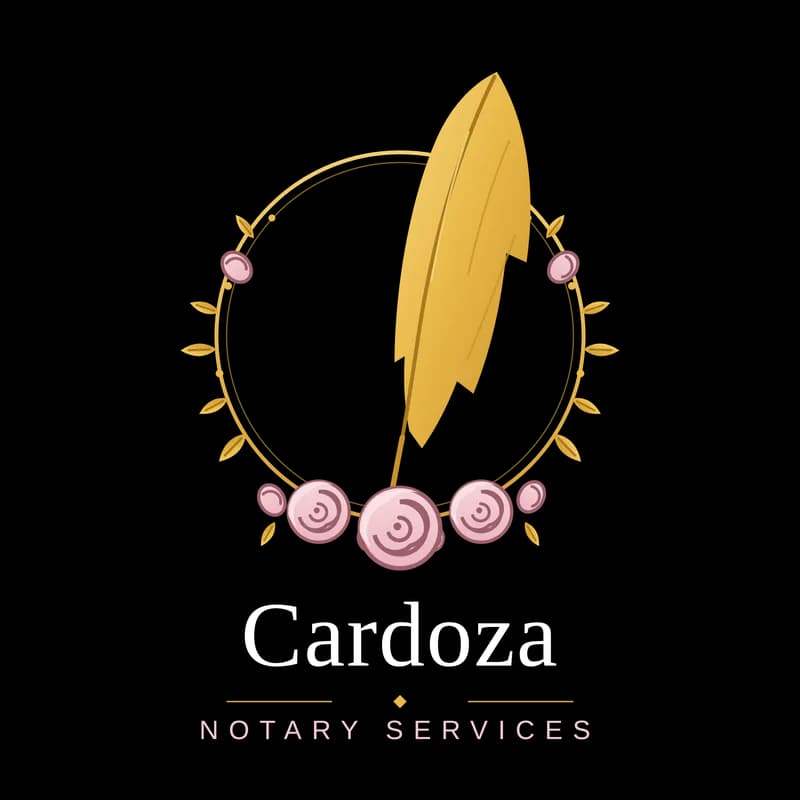 Cardoza Notary Services quill and roses emblem